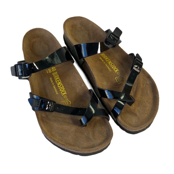 Birkenstock Shoes - Birkenstock Yara Black Patented Flat Sandals Adjustable Straps 40 L 9 M 7